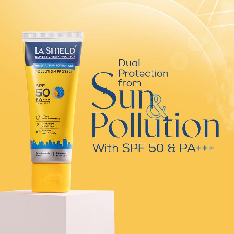 La Shield Pollution Protect SPF 50 Mineral Sunscreen Gel PA Lightweight Oil free Moisture boost formula Water resistant All Skin types Dermatologist Tested 50g Pack of 3 - Image 2