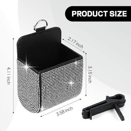 Hbxdeco Car Vent Storage Organizer, Rhinestone Auto Air Vent Leather Storage Pouch, Bling Automotive Hanging Bag Pocket Case, Universal Car Mount Cell Phone Sunglasses Coin Holder (White) - Image 2