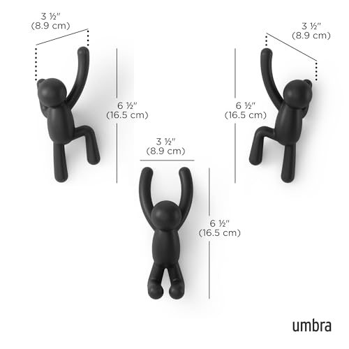Umbra Buddy Wall Hooks – Decorative Wall Mounted Coat Hooks for Hanging Coats, Scarves, Bags, Purses, Backpacks, Towels and More, Set of 3, Black - Image 3