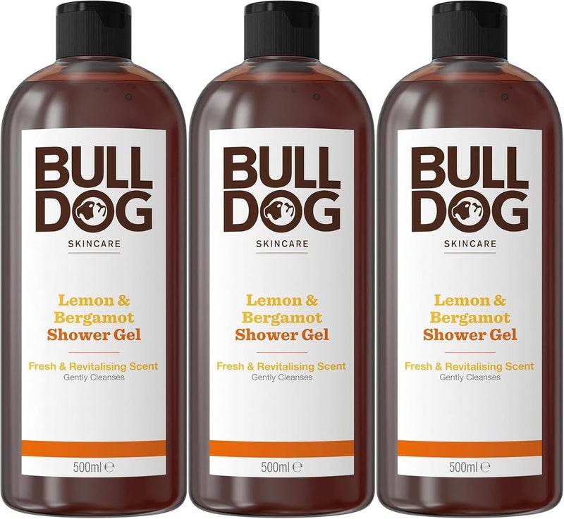 Bulldog Skincare Lemon Bergamot Shower Gel for Men Natural Refreshing Mens Shower Gel 500ml x 3 Pack