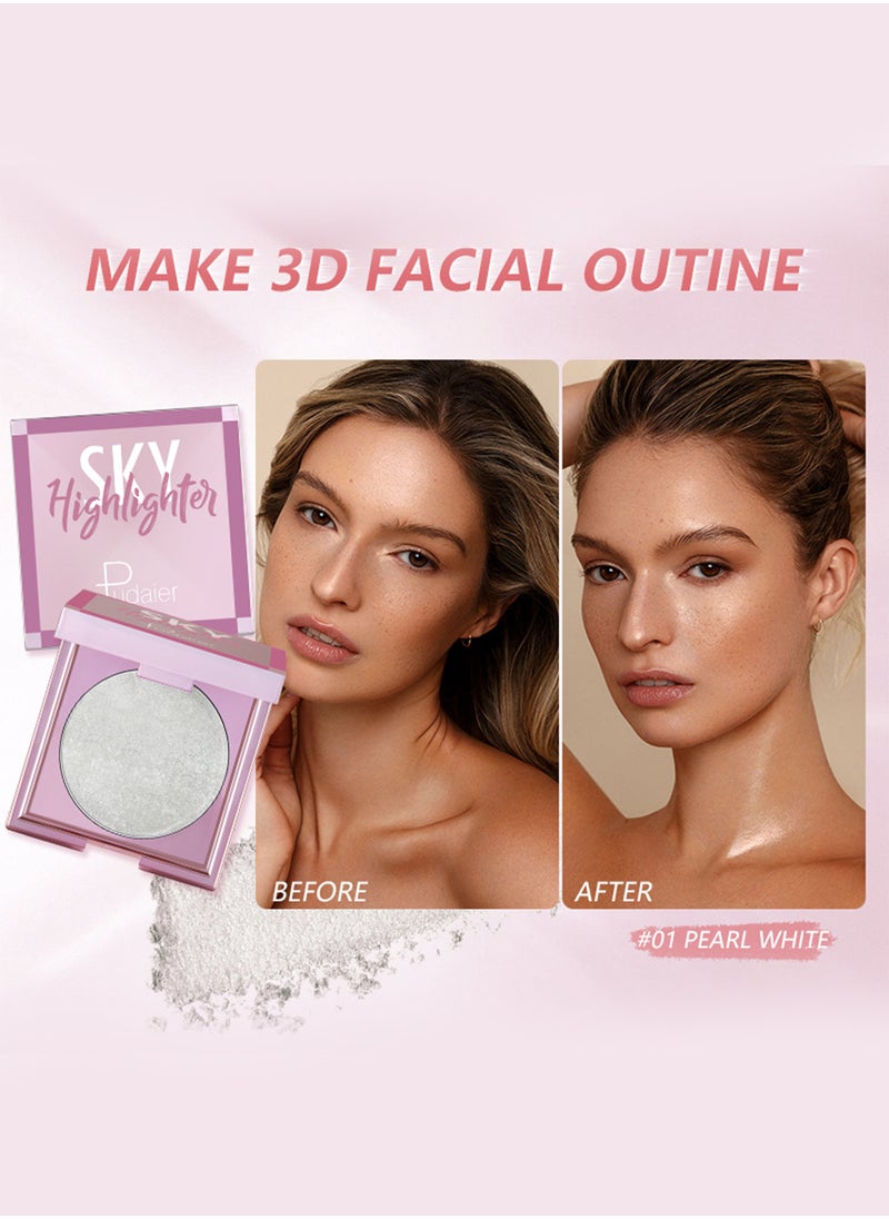 pudaier - Sky Highlighter Powder Shimmering Glitter Long Lasting Waterproof Contouring Smooth Silk Fine Natural Illuminator for Nose Eye Face Body to Brighten Skin 8G - Image 1