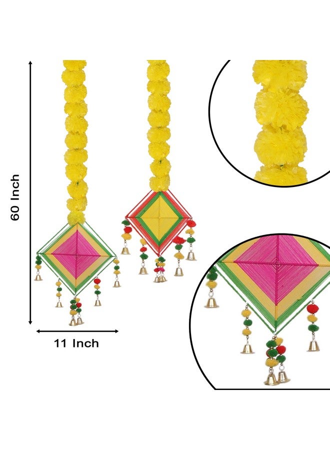 Marubhumi 5 PC 5 Feet Long Strands Artificial Marigold Flowers with Kite Garland for Diwali Decor, Garland for Decoration, Diwali Decorations for Home, Christmas Decor Wedding Decor, (Yellow) - Image 2