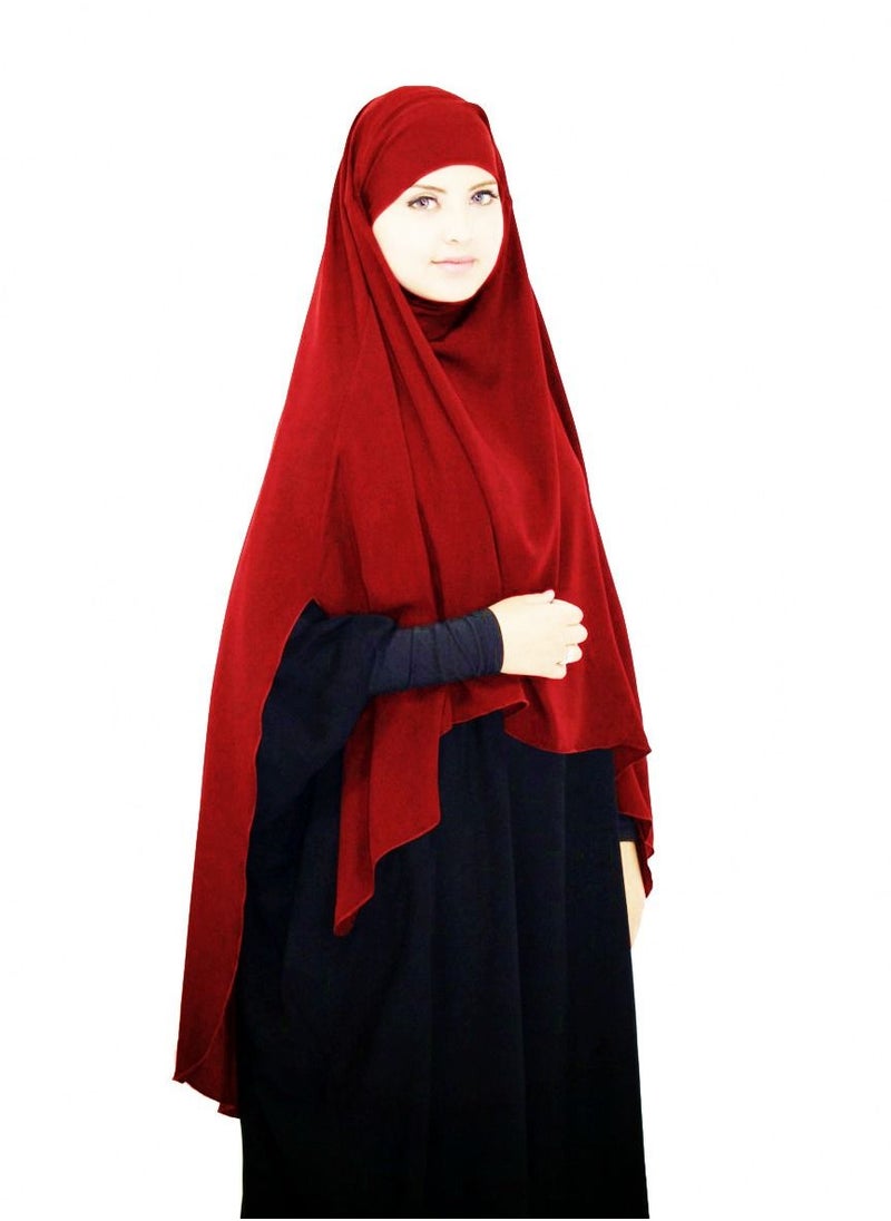 Loquat Long Sleeves Abaya With Hijab Burgundy  - Image 1