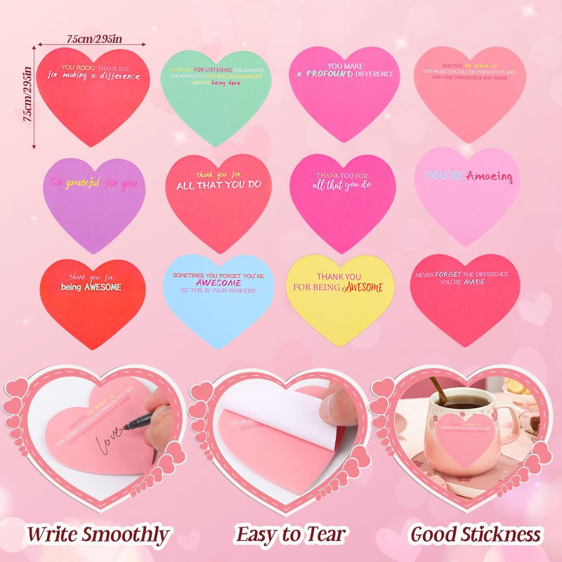 LOKIPA 24 Pack Valentine's Day Sticky Notes, 720 Sheets Heart Shape Inspirational Sticky Notes Colorful Self-Stick Note Pads for Valentines Day Gifts Home School Office Supplies (2.95 x 2.95 Inch) - Image 3