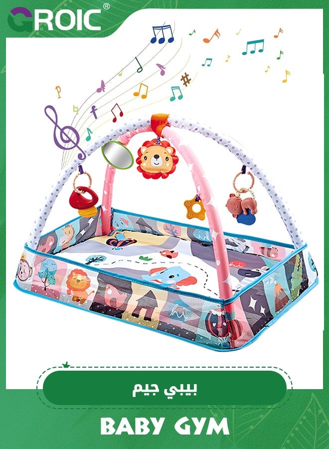 GROIC Baby Play Gym, Baby Play Mat Newborn with Padded Base Lightweight Foam Stand,with 5 Hanging Toys and Music Washable Playmats & Floor Gyms for 0-36 Months - Image 1