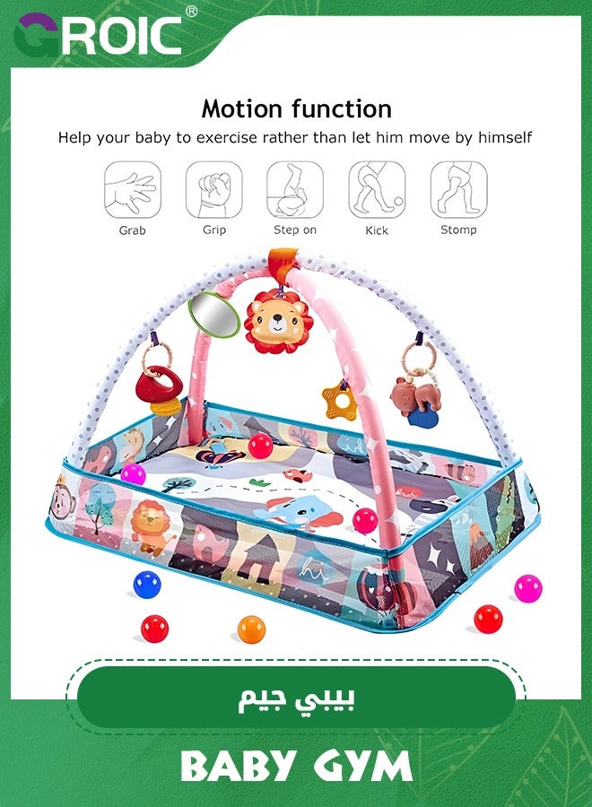 GROIC Baby Play Gym, Baby Play Mat Newborn with Padded Base Lightweight Foam Stand,with 5 Hanging Toys and Music Washable Playmats & Floor Gyms for 0-36 Months - Image 2