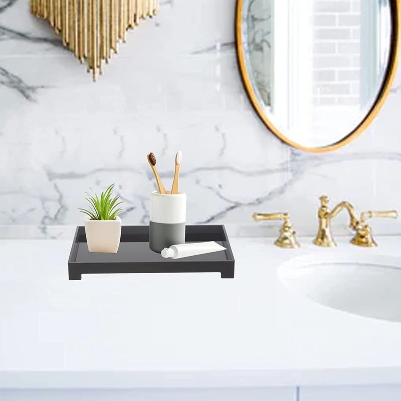 HOMANLY Acrylic Vanity Tray | Black Bathroom Storage Tray Handmade Kitchen Counter Organizer for Soap Shampoo Jewellery Ring Dish Plant | Dimensions: 13x9x2 Inches - Image 3