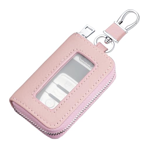 vvag Car Key Fob Holder Universal Genuine Leather Key Fob Case with Hook and Loop Tape Premium Auto Smart Key fob Holder for Remote Key Fob Car Accessories for Women Man Pink - Image 1