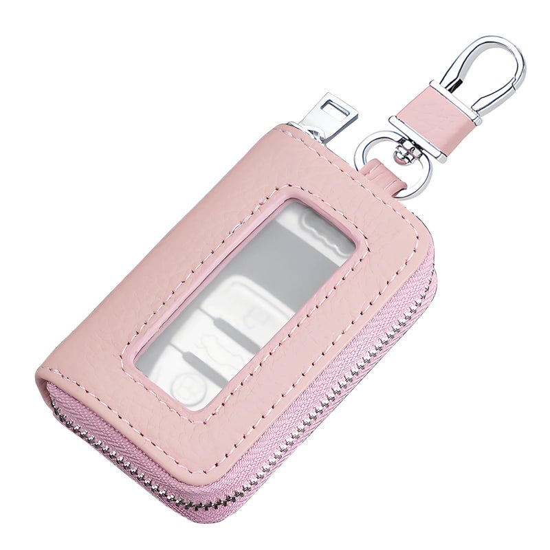 vvag Car Key Fob Holder Universal Genuine Leather Key Fob Case with Hook and Loop Tape Premium Auto Smart Key fob Holder for Remote Key Fob Car Accessories for Women Man Pink - Image 3