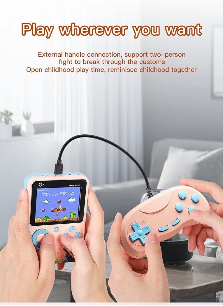 SYOSI - G5 Retro 3 inch Handheld Game Console Built-in 500 Classical FC Games Support for Connecting TV & Two Players (Blue) - Image 1