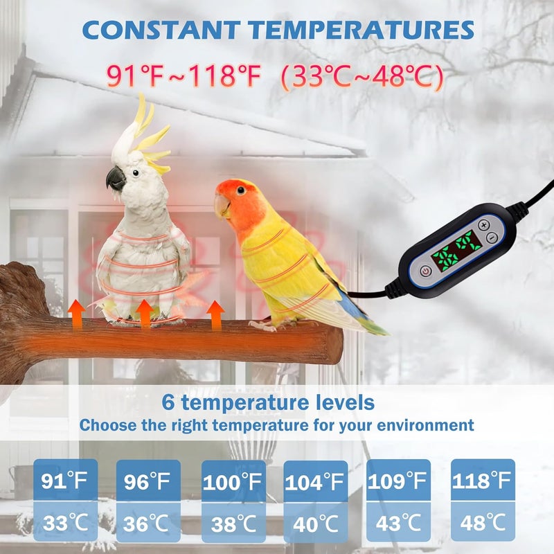 WEIYOONS Heated Bird Perch Bird Cage Heater Bird Warmer for Cage Adjustable Temperature Winter Bird Heater for Parrots Conure Cockatiels Parakeets Small Bird - Image 3