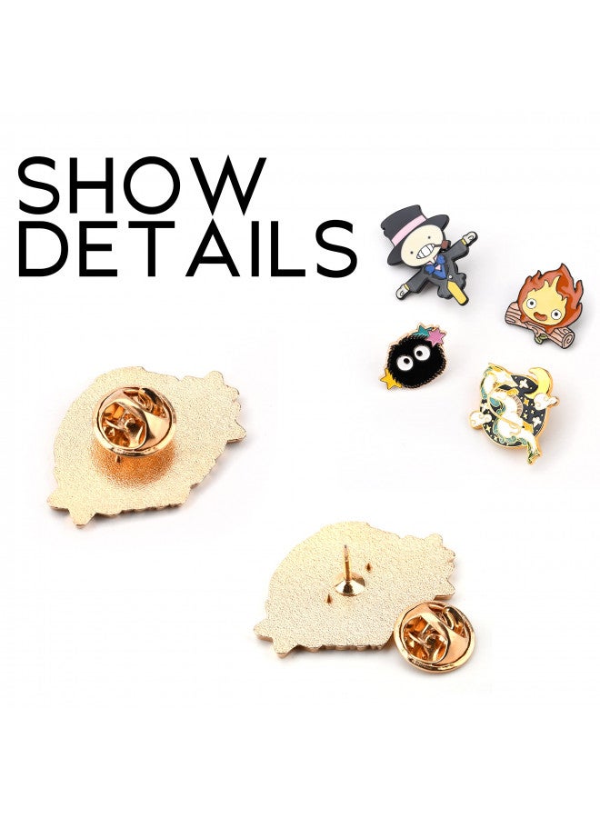 Pounchi Calcifer Anime Enamel Pin (4 Pcs) Cute Lapel Pin Office Supplies Cartoon Anime Enamel Badge Gift for Bag Backpacks for Teens - Image 2