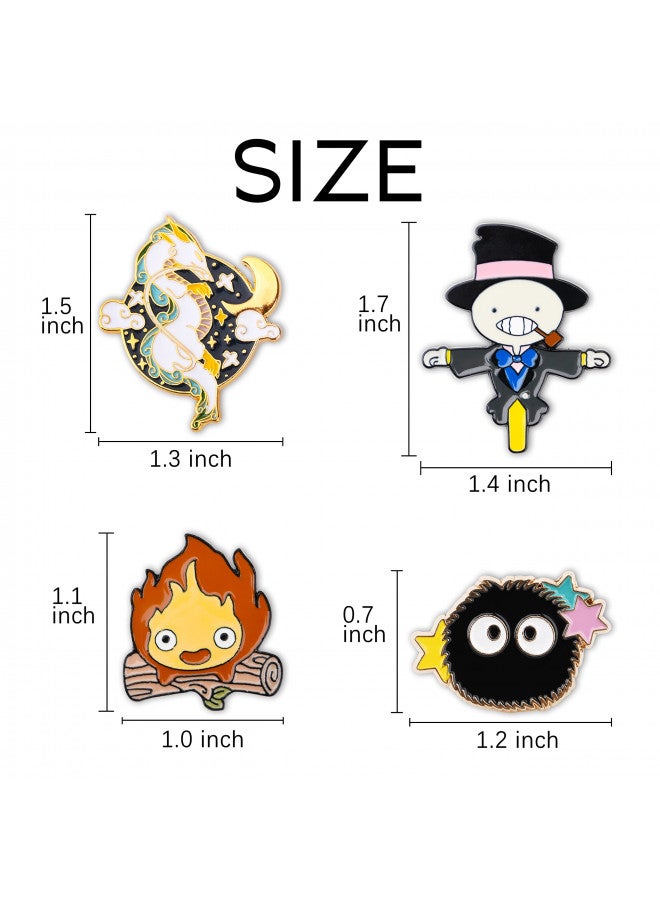 Pounchi Calcifer Anime Enamel Pin (4 Pcs) Cute Lapel Pin Office Supplies Cartoon Anime Enamel Badge Gift for Bag Backpacks for Teens - Image 1