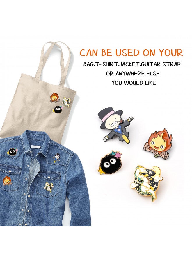 Pounchi Calcifer Anime Enamel Pin (4 Pcs) Cute Lapel Pin Office Supplies Cartoon Anime Enamel Badge Gift for Bag Backpacks for Teens - Image 3