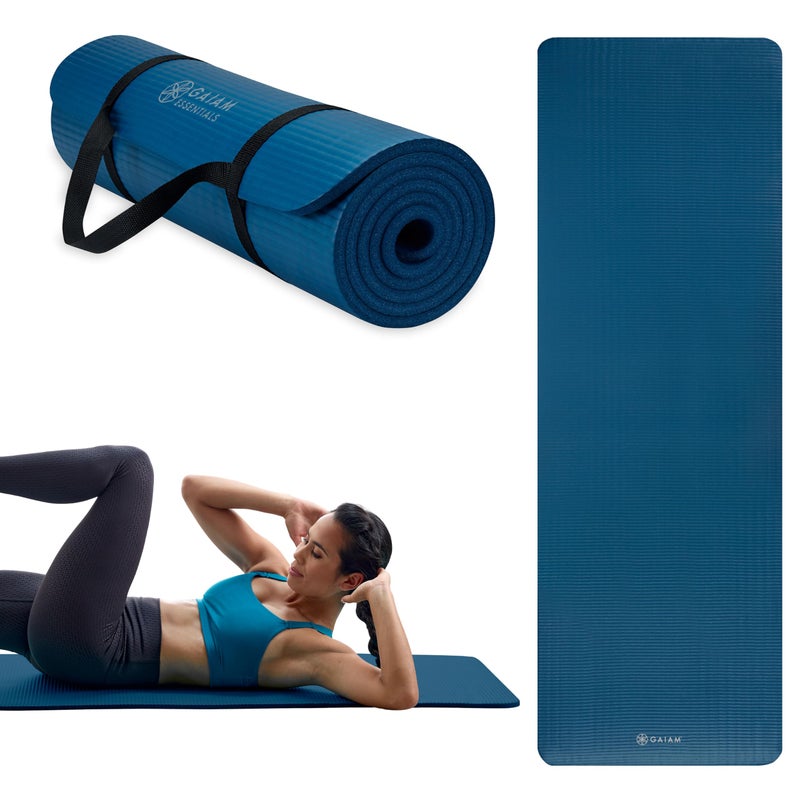 Gaiam Essentials Thick Yoga Mat Fitness & Exercise Mat with Easy-Cinch Carrier Strap, Navy, 72"L X 24"W X 2/5 Inch Thick, 10mm - Image 1