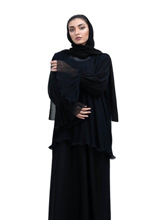 Classy Black Nida and Chiffon 2-Piece Skirt Top Set with Frill Sleeves detail and Matching Hijab-636 - pzsku/ZDD6903BA0638F854CB41Z/45/_/1735070498/efcd9aa3-9771-4a1f-b954-90305a1278d4