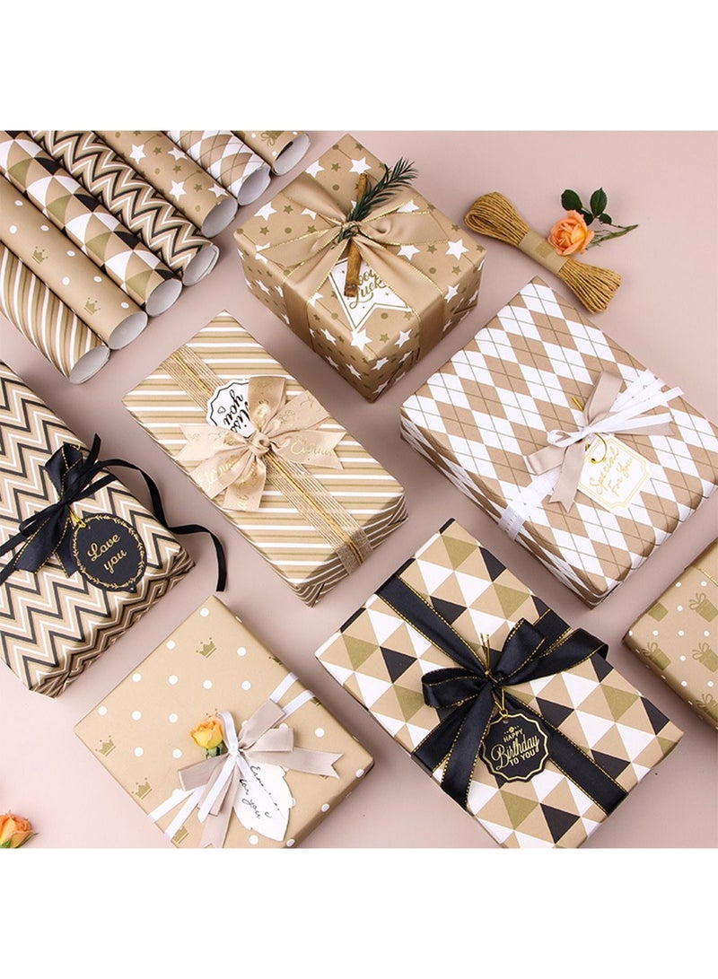 Generic 7 sheets Gift Box Wrap Set Wrapping Paper Set with Wedding Birthday Series Paper for Boys Kids Gift Bundle Per Sheet with Stripes Stickers for Party with Different Color Gift bag - Image 4