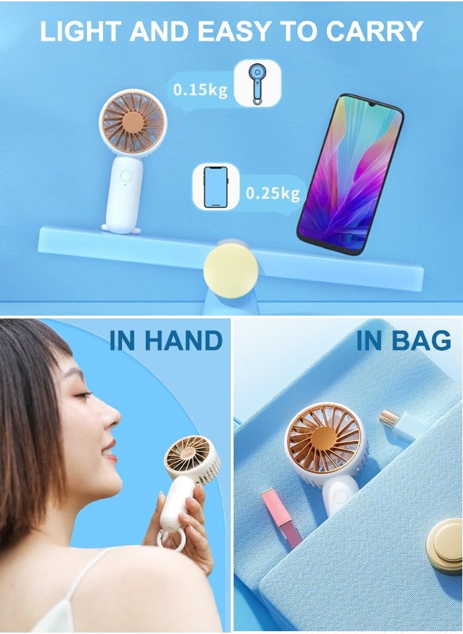 Portable Mini Fan Usb Rechargeable Handheld, Light Weight with Carabiner Waterproof 3 Speed Rechargeable Quiet Personal Fan Operated 4 hours  - Image 5