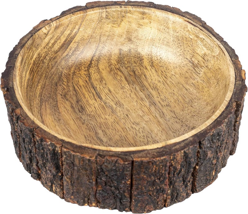 GoCraft Mango Wood Decorative Bowl with Tree Bark – 7.5" x 2.75" – Rustic Handmade Wooden Bowl for Potpourri, Snacks, Nuts, Salad – Natural Centerpiece for Table Décor - Image 1
