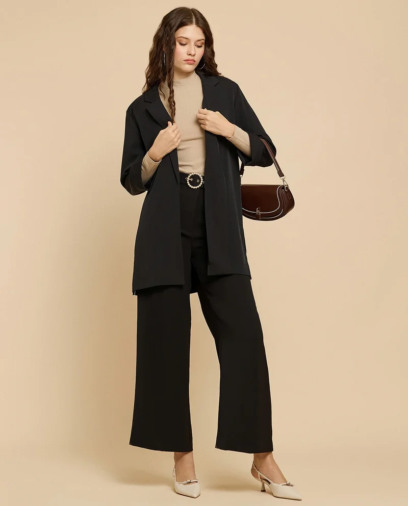 R&B Solid Jacket with Notch Collar and 3/4 Sleeves