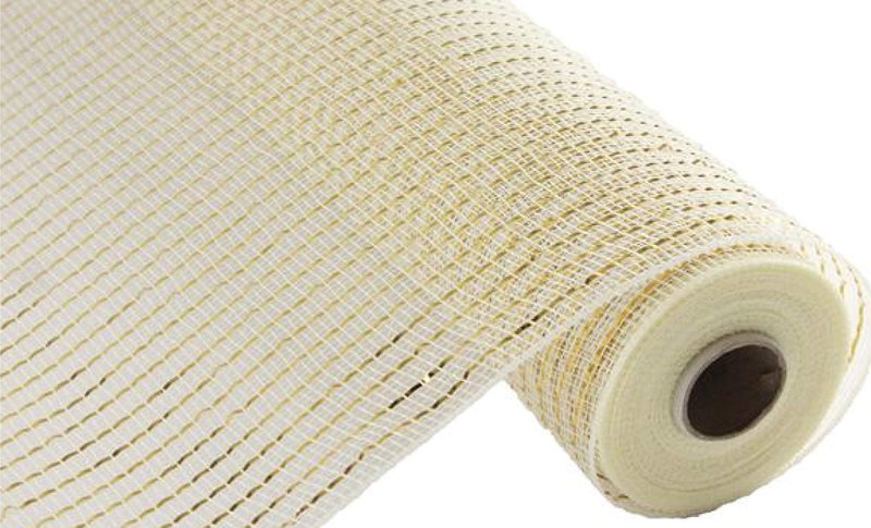 Wide Foil Deco Poly Mesh Ribbon 10 Inches x 30 Feet Cream Gold Foil