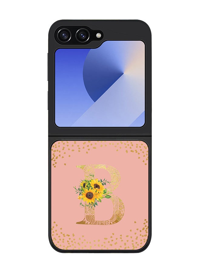 Stylizedd Rugged Black edge case for Samsung Galaxy Z Flip7 FE, Slim fit Case Cover - Custom Monogram Initial Letter Floral Pattern Alphabet - B (Rose Pink ) - Image 1