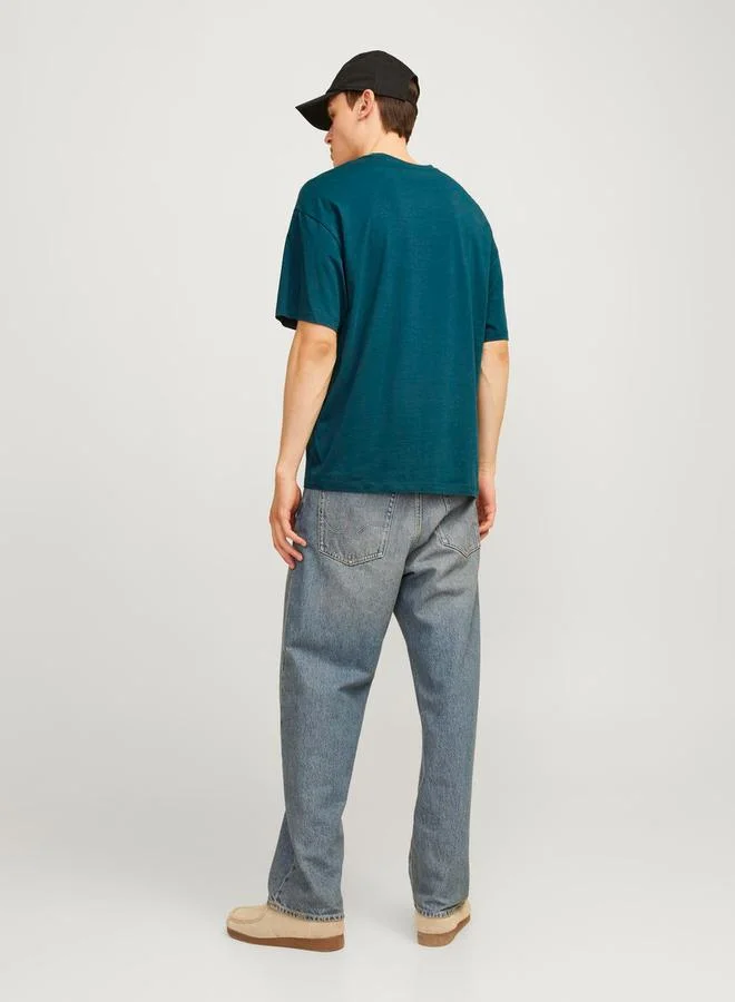 JACK & JONES Color Block Printed Crew Neck T-Shirt