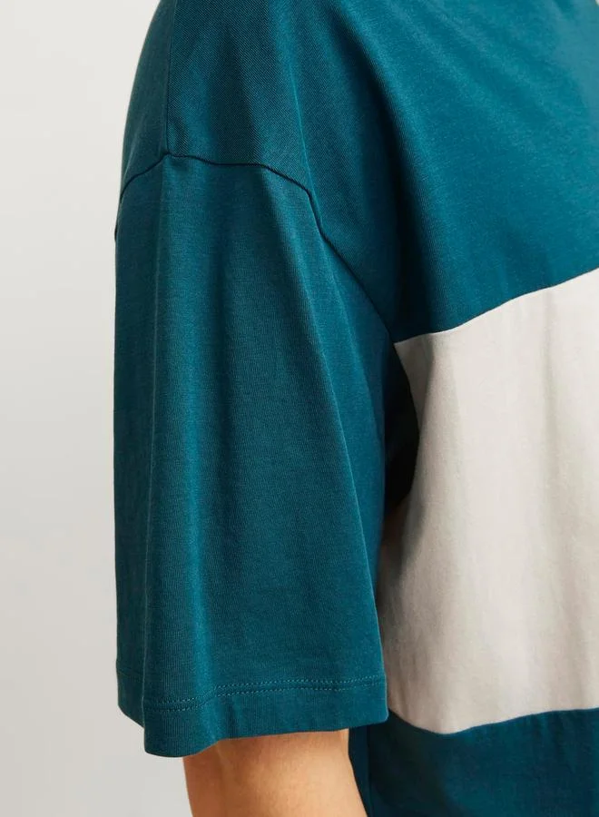 JACK & JONES Color Block Printed Crew Neck T-Shirt