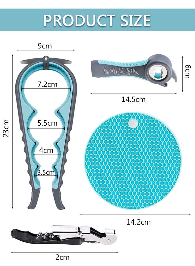 HAWAWA 5 Pack Jar Opener Bottle Opener, 5 in 1 Bottle Opener and 4 in 1 Can Opener Kit with Silicone Jar Gripper Pad and Corkscrew Wine Opener, Multi Can Openers for Seniors - Image 2