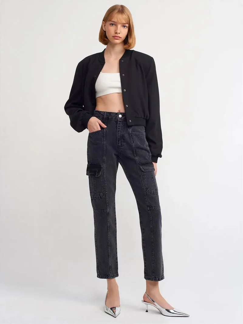 ديلفين Dilvin High-Waist Straight-Leg Cargo Jeans
