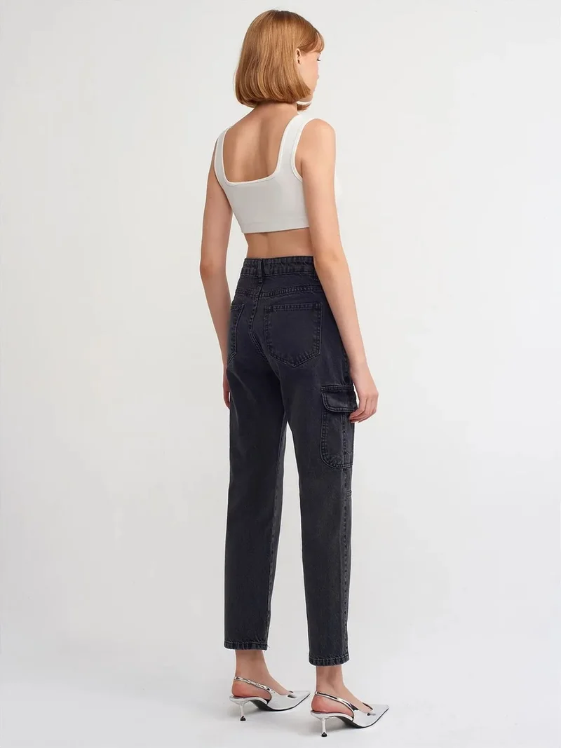 ديلفين Dilvin High-Waist Straight-Leg Cargo Jeans