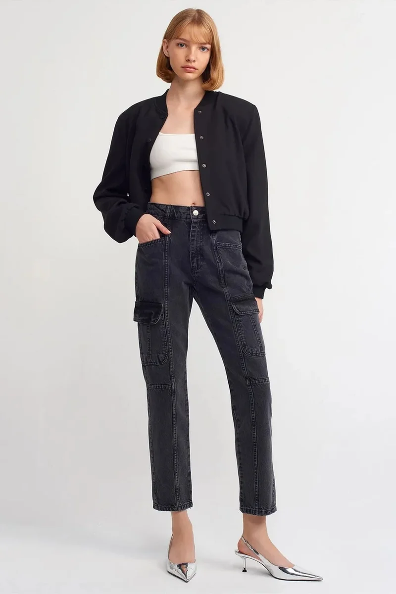 DILVIN High-Waist Straight-Leg Cargo Jeans