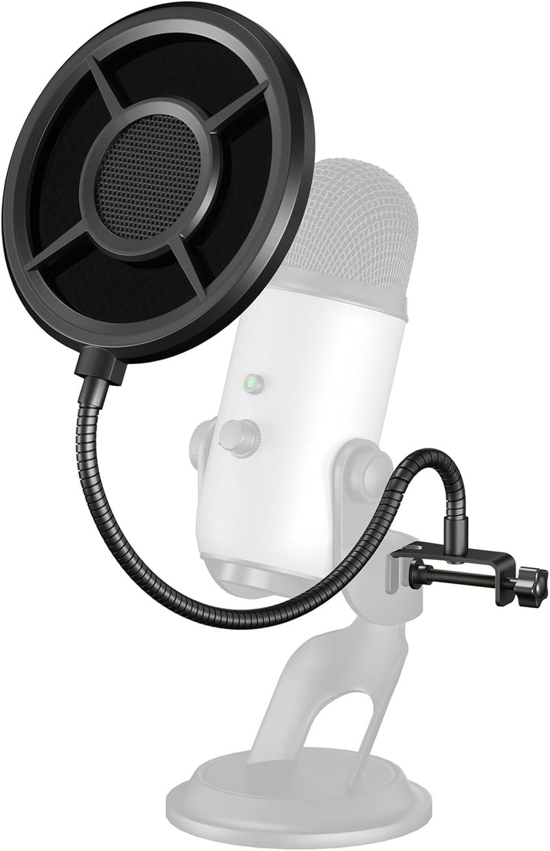 Aokeo Microphone Pop Filter, Mic Mask Shield,Three-layer Wind Pop Screen With Flexible 360° Gooseneck Clip Stabilizing Arm For All Microphone - Image 1