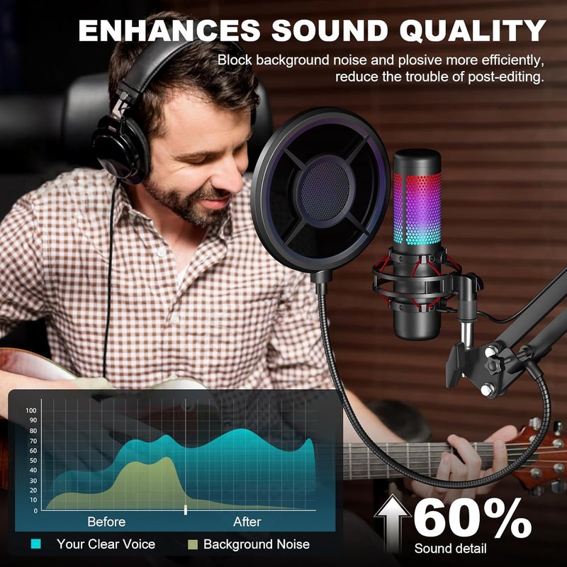 Aokeo Microphone Pop Filter, Mic Mask Shield,Three-layer Wind Pop Screen With Flexible 360° Gooseneck Clip Stabilizing Arm For All Microphone - Image 3