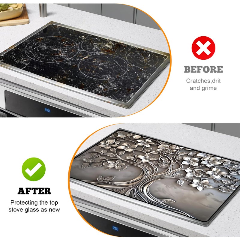 AOHMPT Multi-Design Stove Top Cover for Glass/Electric Stoves - 3-in-1 Heat-Resistant Protector Mat, Non-Slip Drying Rack 28"x20" (Silver-Tree, 28" L x 20" W) - Image 5