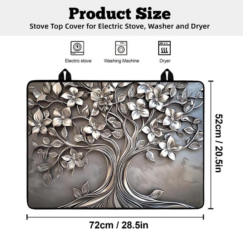 AOHMPT Multi-Design Stove Top Cover for Glass/Electric Stoves - 3-in-1 Heat-Resistant Protector Mat, Non-Slip Drying Rack 28"x20" (Silver-Tree, 28" L x 20" W) - Image 2