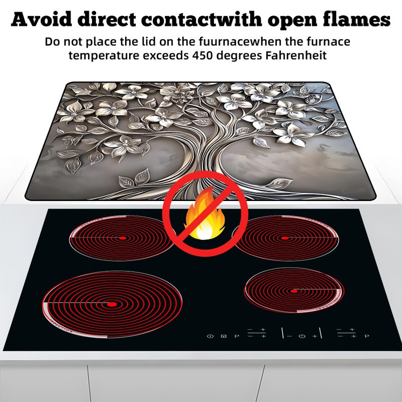 AOHMPT Multi-Design Stove Top Cover for Glass/Electric Stoves - 3-in-1 Heat-Resistant Protector Mat, Non-Slip Drying Rack 28"x20" (Silver-Tree, 28" L x 20" W) - Image 3