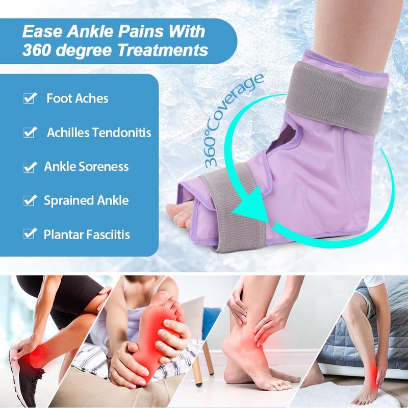 NEWGO Ice Pack Foot Ankle Ice Pack Wrap for Plantar Fasciitis, Foot Surgery Recovery, Hot Cold Therapy Ice Boot Foot for Bunions, Ankle Injury, Swelling, Burning Feet - Purple - Image 2