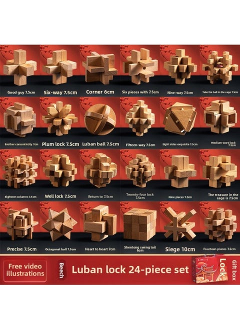Luban Lock Kongming Lock Beech Wood Unlock Unleash Unleash Children's Educational Assembled Building Blocks Toys For Boys And Elementary School Students Cheap-Colour:[selected Good Things] *Gift Box Set Of 24 Pieces