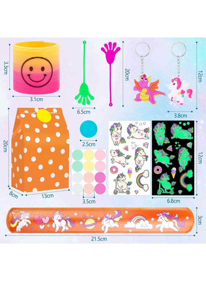 أديلي طقم هدايا حفلات الديناصورات ووحيد القرن 70 قطعة – أكياس توزيعات عيد ميلاد مع أساور وسلاسل مفاتيح وملصقات وأكياس تخزين ولوازم حفلات للأطفال للبنين والبنات - Image 3