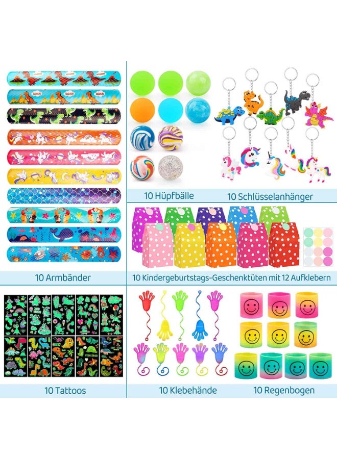 أديلي طقم هدايا حفلات الديناصورات ووحيد القرن 70 قطعة – أكياس توزيعات عيد ميلاد مع أساور وسلاسل مفاتيح وملصقات وأكياس تخزين ولوازم حفلات للأطفال للبنين والبنات - Image 2