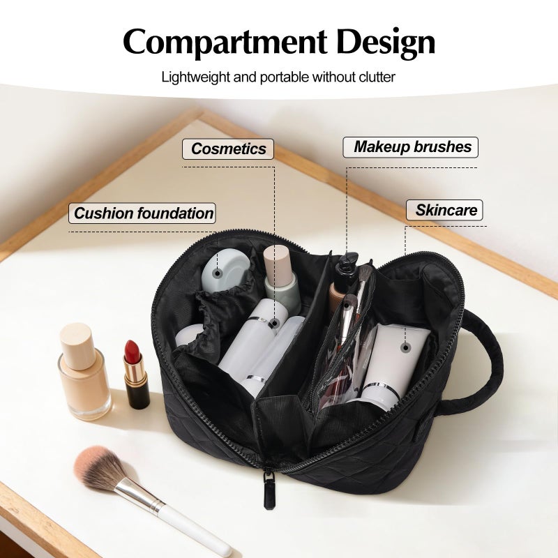honitty Makeup Bag, Quilted Makeup Bag, Puffy Travel Make up Bags, Cosmetic Organizer Bag, Waterproof Toiletry Bag for Women - Image 3