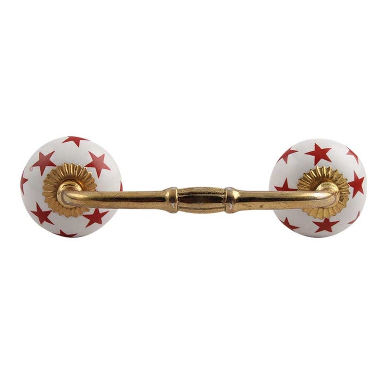 Indian-Shelf IndianShelf 1 Pack Red Unique Drawer Handles Decorative Cabinet Pulls Gold Hardware 6 Hole to Hole BH198CK1190  - Image 1