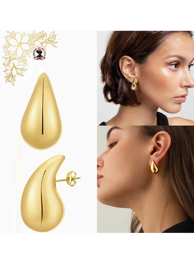 Chunky Gold Hoop Earrings For Women, Lightweight Water Drop Earrings, Teardrop Hoops Earrings, Gift for Women Girls - Image 1