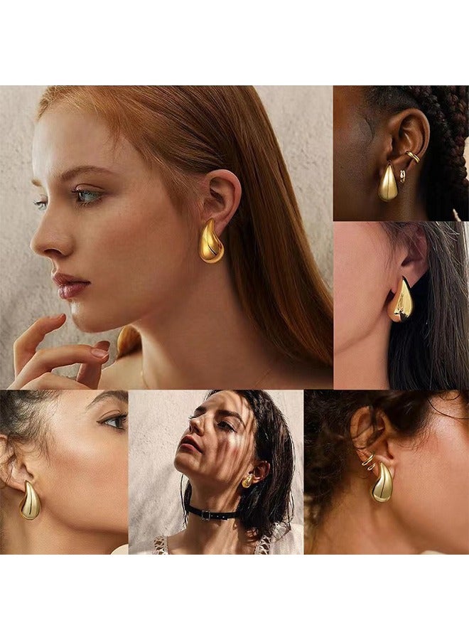 Chunky Gold Hoop Earrings For Women, Lightweight Water Drop Earrings, Teardrop Hoops Earrings, Gift for Women Girls - Image 2