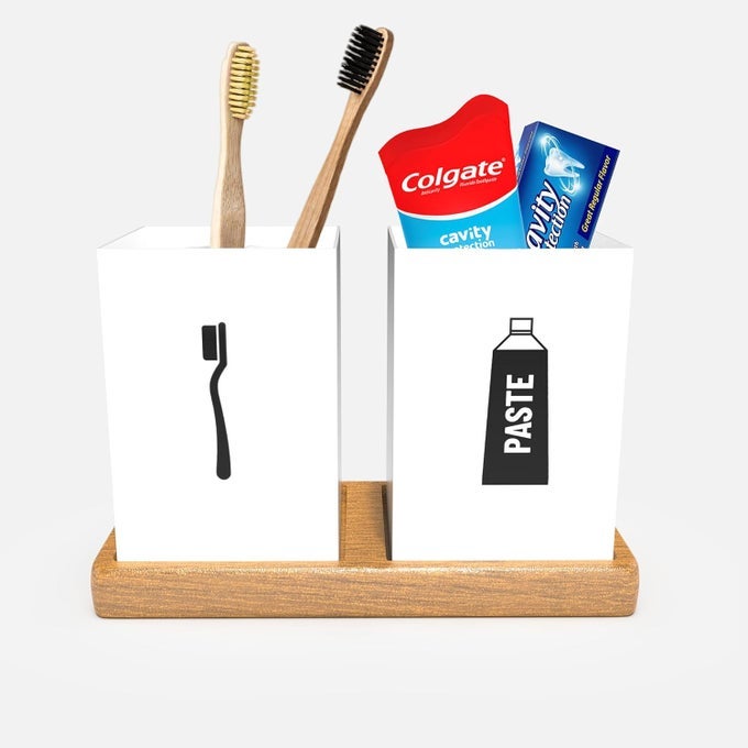 TOOTHBRUSH HOLDER ACCESSORIES HOLDERSBATHROOM ORGANIZER 2 COMPARTMENTS