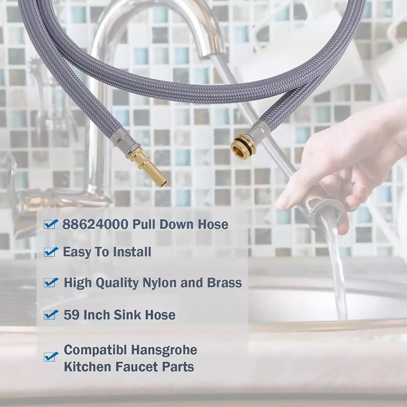 كاست ويف خرطوم استبدال حنفية المطبخ لـ Hansgrohe 88624000، خرطوم رش مرن بطول 59 بوصة قابل للسحب متوافق مع 95507000 و 95506000، جزء بديل متين لإصلاح حنفية الحوض - Image 5