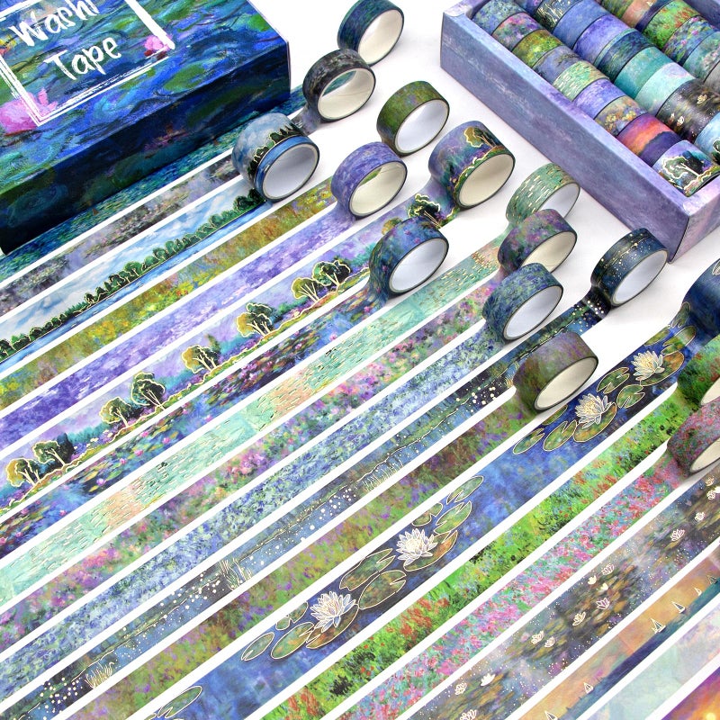 WAPETASHI 27 Rolls Washi Tape Set - Monet Gold Foil Vintage Decorative Masking Tape,Adhesive Craft Tapes for Scrapbooking Supplies,Journaling Supplies,Diy Crafts,Junk Journal Supplies, School Supplies - Image 3