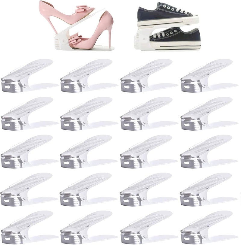 RISETEX HOMDECO Shoe Slots Organizer 20 Pack- Shoe Stacker - Increase Space by 200%,4 Levels Adjustable Double Layer Stackable Shoe Rack,Storage Shoe Organizer Holder for Closet Organization - Image 1