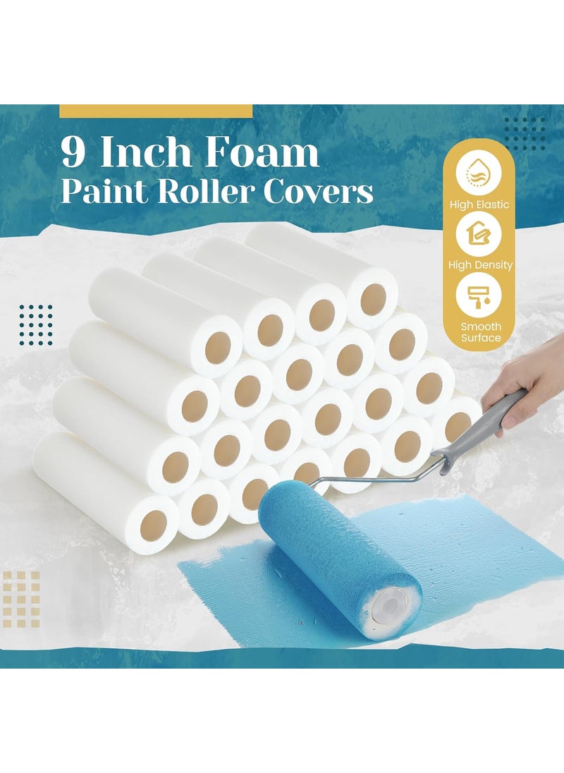 Nuenen Nuenen 18 Pcs 9 Inch Foam Paint Roller High Density Foam Paint Roller Covers Paint Roller for Painting Walls Doors Houses Cabinets Ceilings Furniture Smooth Even Finishes White  - Image 3